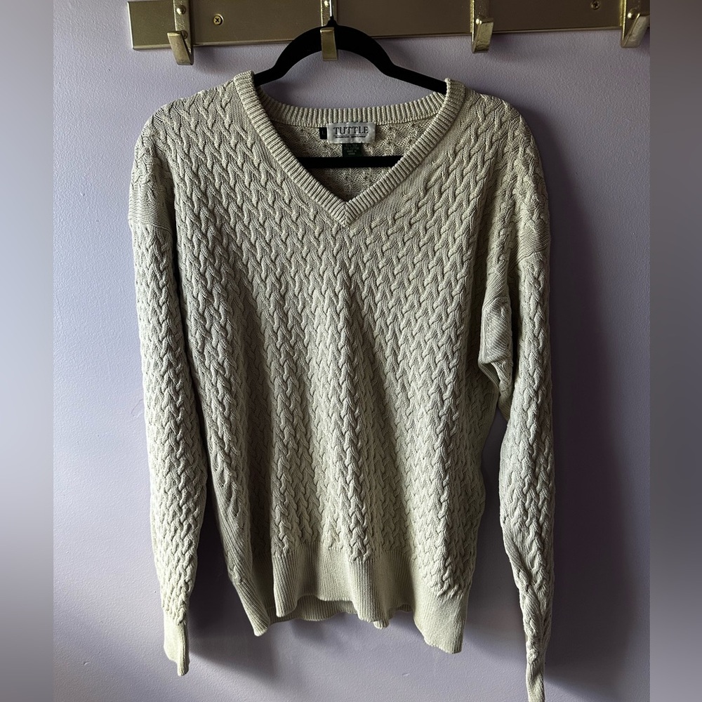 Tuttle Silk Blend Cable Knit V-Neck Sweater Size L